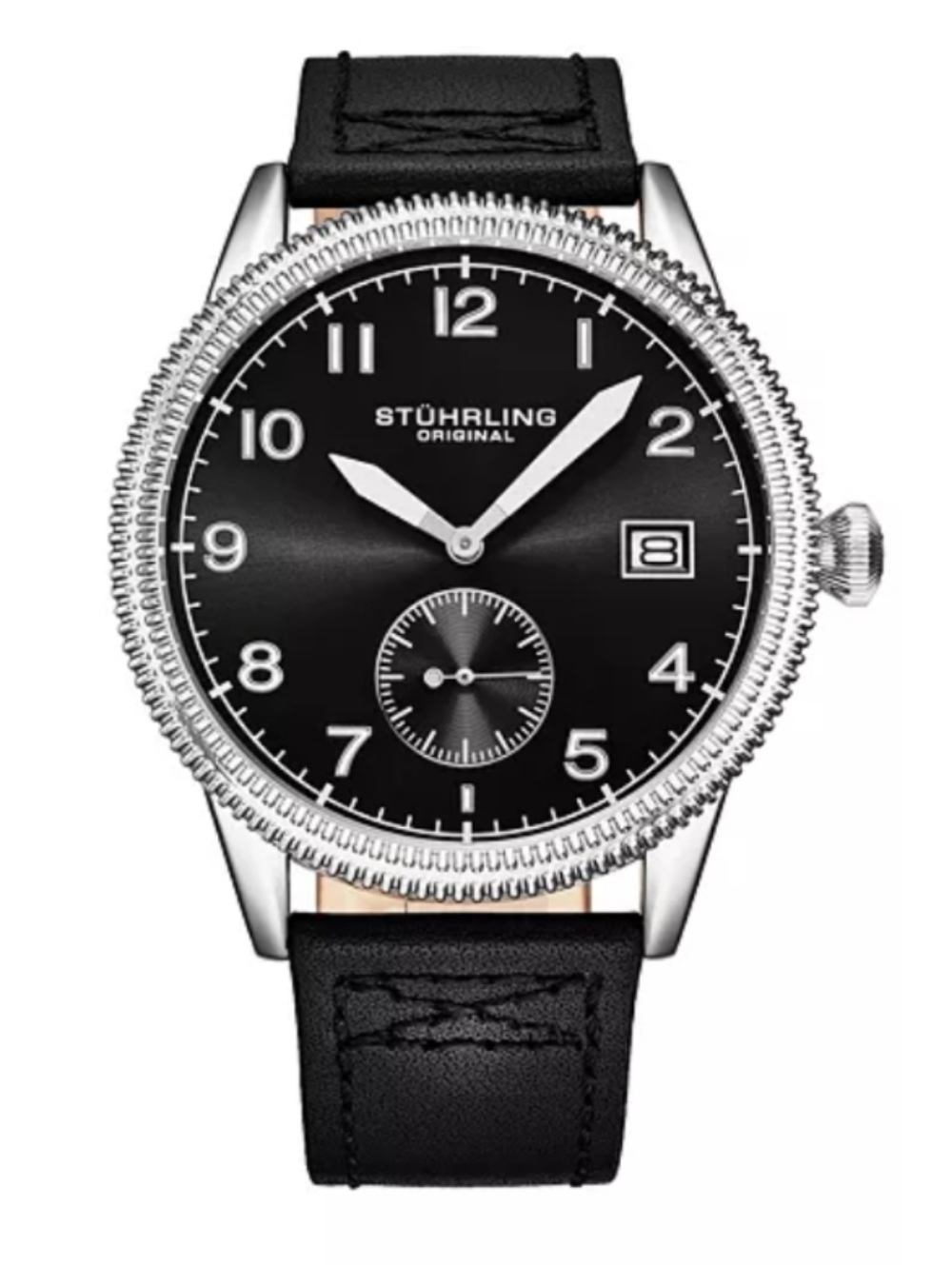Stuhrling Men's Aviator Black Leather , 51mm Round Watch